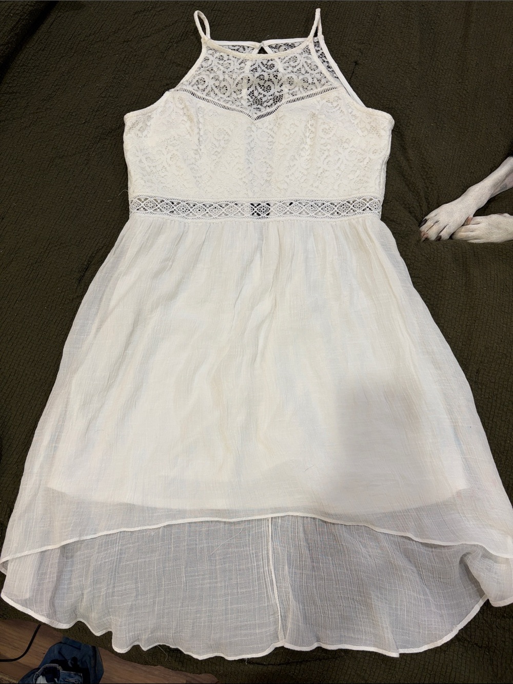 Iz Byer White Lace Halter Dress for Girls
